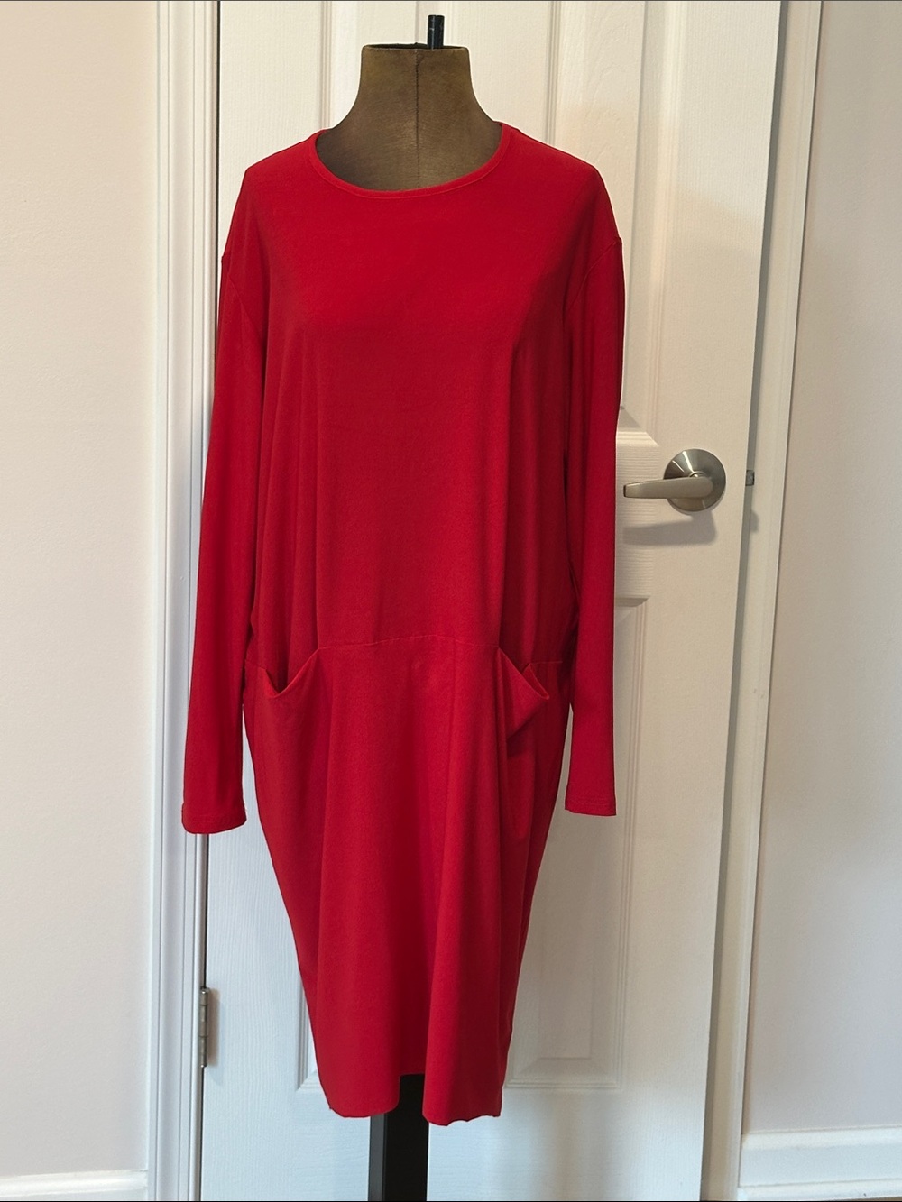 Classic Red Long-Sleeve Pocket Dress